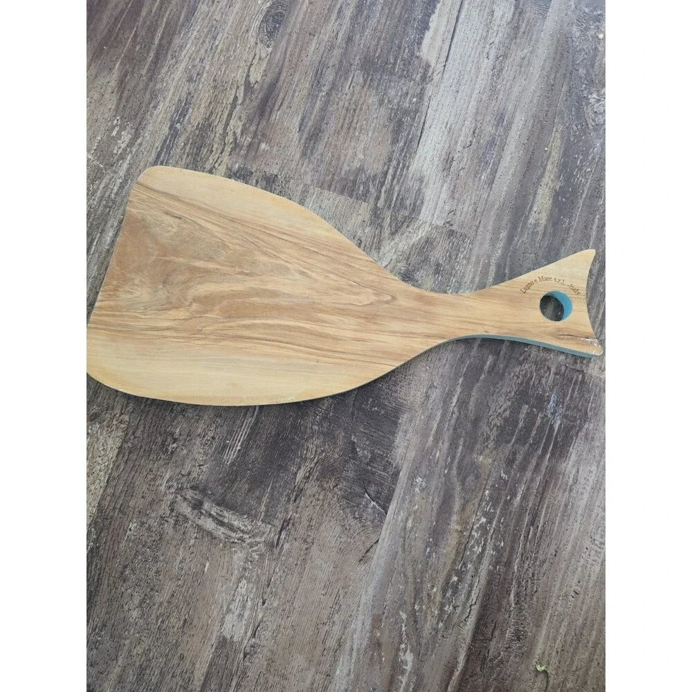 Vintage Legno e Mare Italian Fish Shaped Wooden Cutting Board Olive Wood